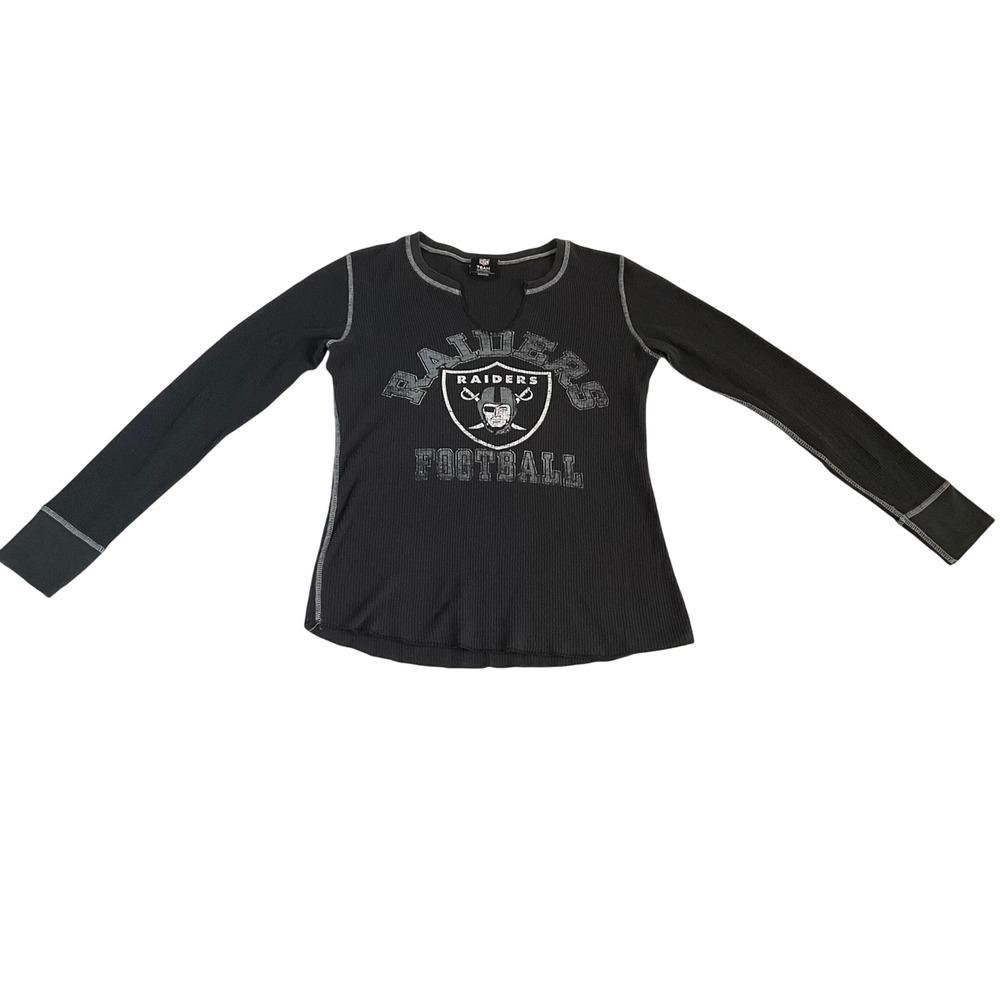NFL Team Apparel Raiders Thermal Top Womens Large Black Long Sleeve Waffle Knit